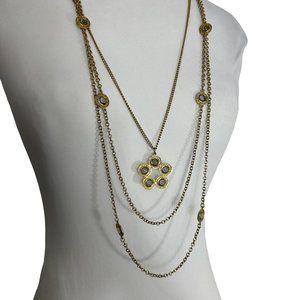 Vintage Celebrity Necklace Triple Strand Gold Tone Removable Pendant 29" Long